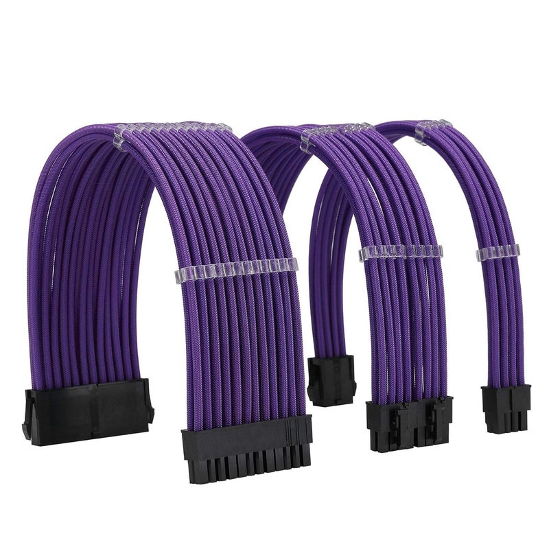 Formulamod Sleeve Extension Power Supply Cable Kit 18AWG ATX 24P+ EPS 8-P+PCI-E8-P with Combs for PSU to Motherboard/GPU (Purple) - Image 1